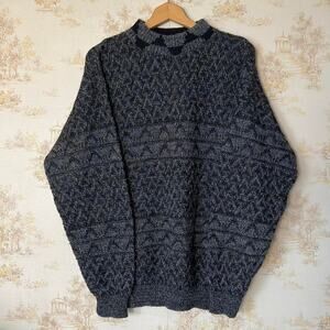 Vtg 90s J.J. Cochran Acrylic Sweater | Black Fuzzy Abstract Geometric Knit | XL